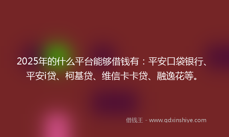 2025年的什么平台能够借钱有：平安口袋银行、平安i贷、柯基贷、维信卡卡贷、融逸花等。