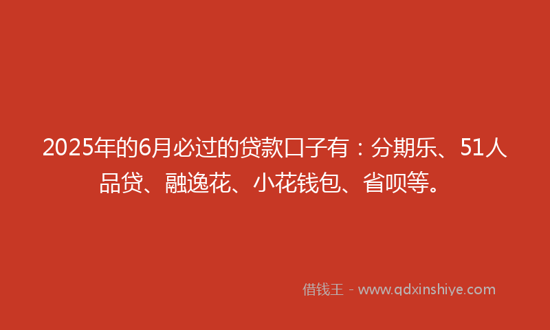 2025年的6月必过的贷款口子有：分期乐、51人品贷、融逸花、小花钱包、省呗等。