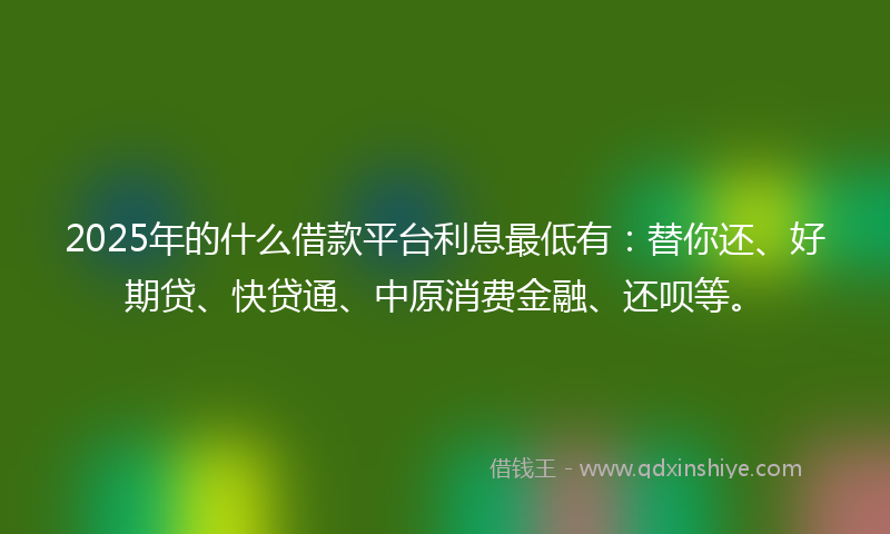 2025年的什么借款平台利息最低有：替你还、好期贷、快贷通、中原消费金融、还呗等。