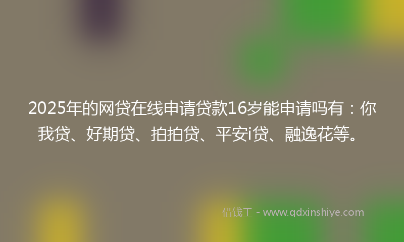 2025年的网贷在线申请贷款16岁能申请吗有：你我贷、好期贷、拍拍贷、平安i贷、融逸花等。