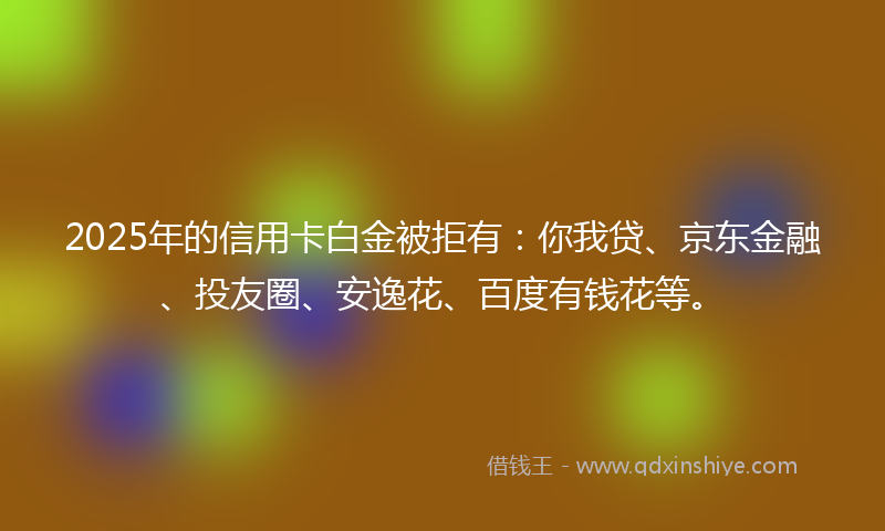 2025年的信用卡白金被拒有：你我贷、京东金融、投友圈、安逸花、百度有钱花等。