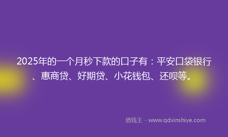 2025年的一个月秒下款的口子有：平安口袋银行、惠商贷、好期贷、小花钱包、还呗等。