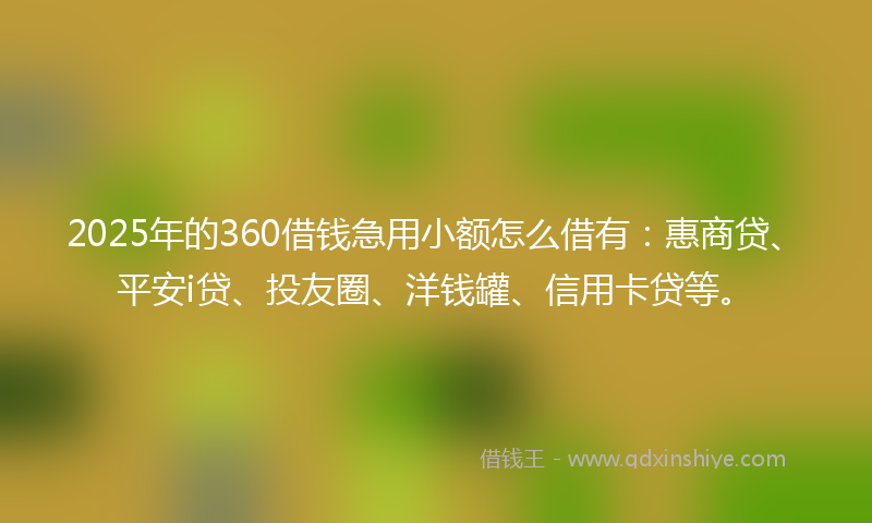 2025年的360借钱急用小额怎么借有：惠商贷、平安i贷、投友圈、洋钱罐、信用卡贷等。
