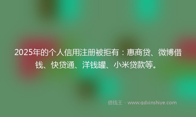 2025年的个人信用注册被拒有：惠商贷、微博借钱、快贷通、洋钱罐、小米贷款等。