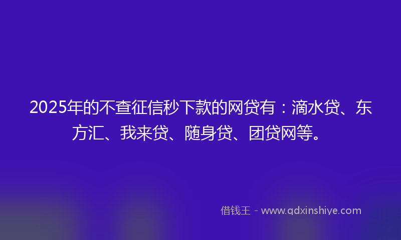 2025年的不查征信秒下款的网贷有：滴水贷、东方汇、我来贷、随身贷、团贷网等。
