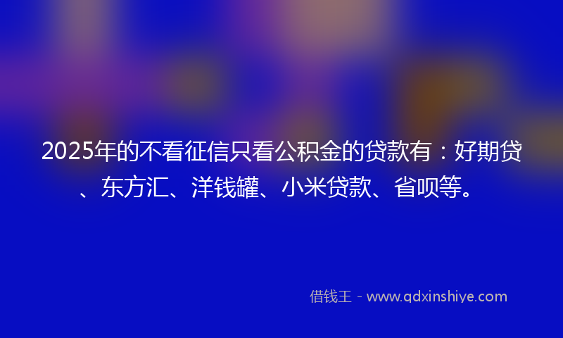 2025年的不看征信只看公积金的贷款有：好期贷、东方汇、洋钱罐、小米贷款、省呗等。