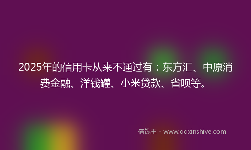 2025年的信用卡从来不通过有：东方汇、中原消费金融、洋钱罐、小米贷款、省呗等。