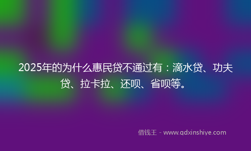 2025年的为什么惠民贷不通过有：滴水贷、功夫贷、拉卡拉、还呗、省呗等。