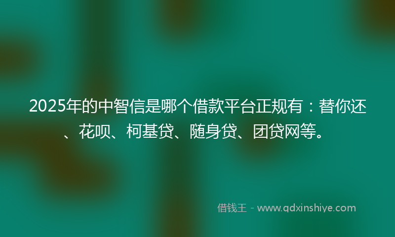 2025年的中智信是哪个借款平台正规有：替你还、花呗、柯基贷、随身贷、团贷网等。
