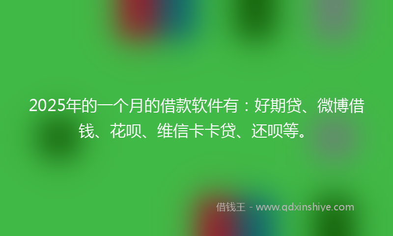 2025年的一个月的借款软件有：好期贷、微博借钱、花呗、维信卡卡贷、还呗等。