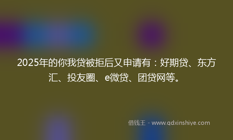 2025年的你我贷被拒后又申请有：好期贷、东方汇、投友圈、e微贷、团贷网等。