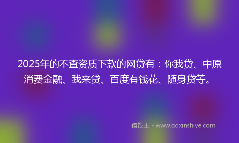 2025年的不查资质下款的网贷有：你我贷、中原消费金融、我来贷、百度有钱花、随身贷等。