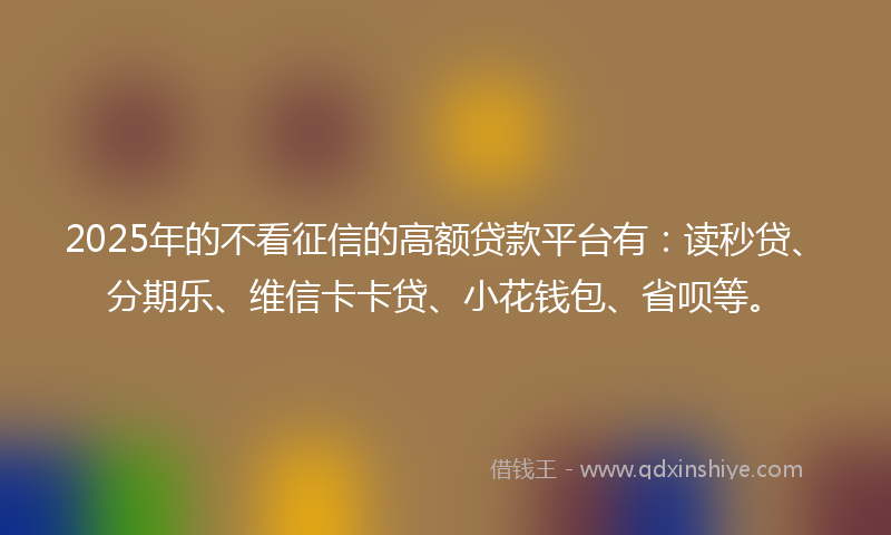 2025年的不看征信的高额贷款平台有：读秒贷、分期乐、维信卡卡贷、小花钱包、省呗等。