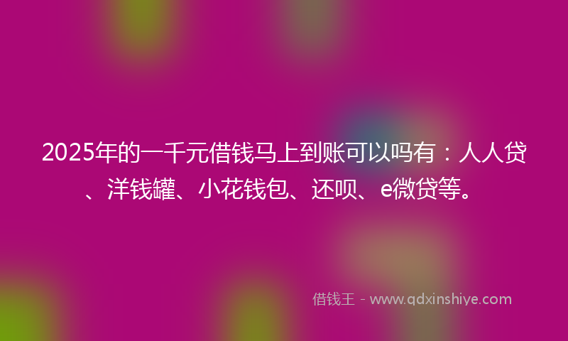 2025年的一千元借钱马上到账可以吗有：人人贷、洋钱罐、小花钱包、还呗、e微贷等。