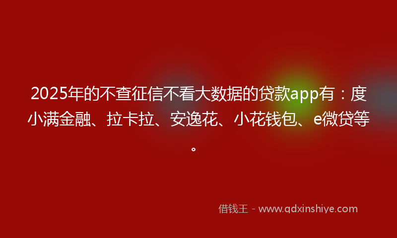 2025年的不查征信不看大数据的贷款app有：度小满金融、拉卡拉、安逸花、小花钱包、e微贷等。