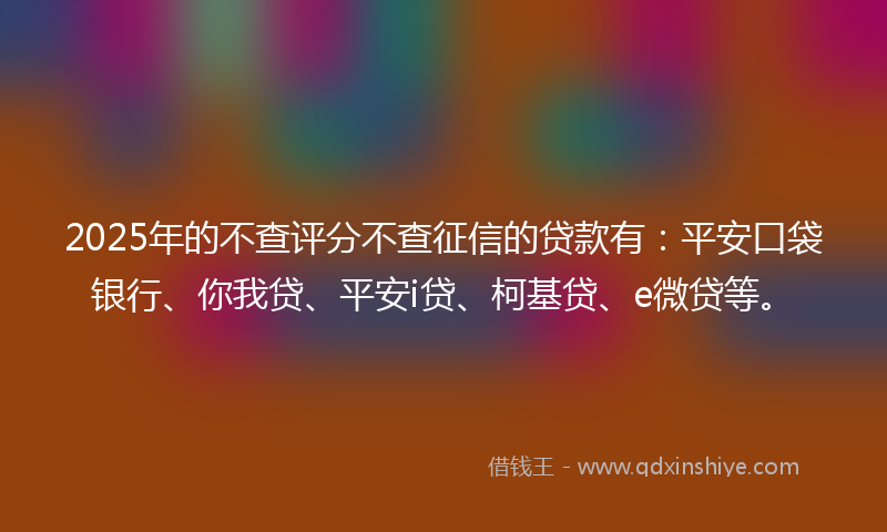 2025年的不查评分不查征信的贷款有：平安口袋银行、你我贷、平安i贷、柯基贷、e微贷等。