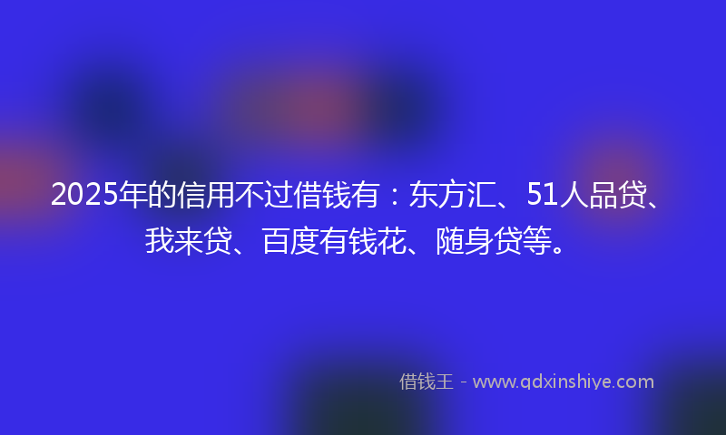 2025年的信用不过借钱有：东方汇、51人品贷、我来贷、百度有钱花、随身贷等。