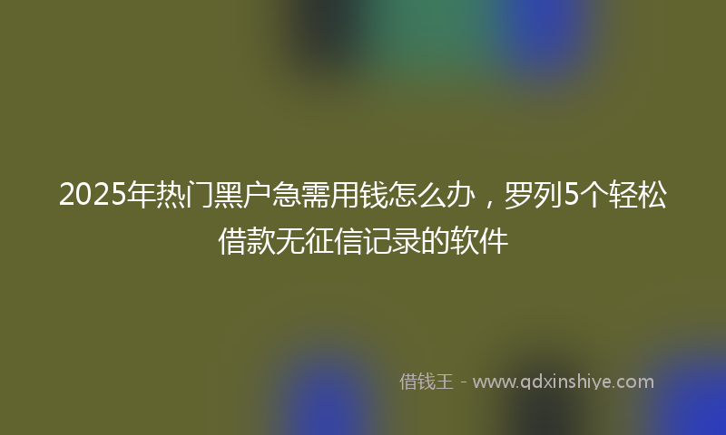 2025年热门黑户急需用钱怎么办，罗列5个轻松借款无征信记录的软件