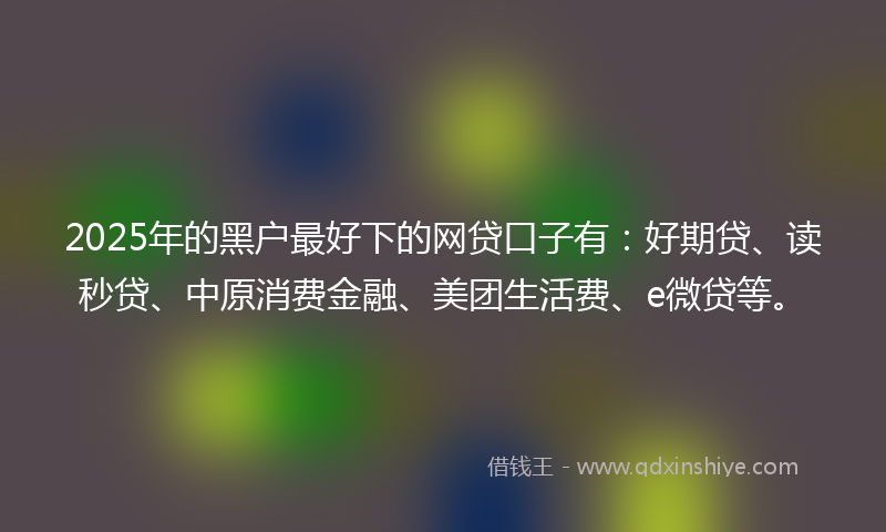 2025年的黑户最好下的网贷口子有：好期贷、读秒贷、中原消费金融、美团生活费、e微贷等。