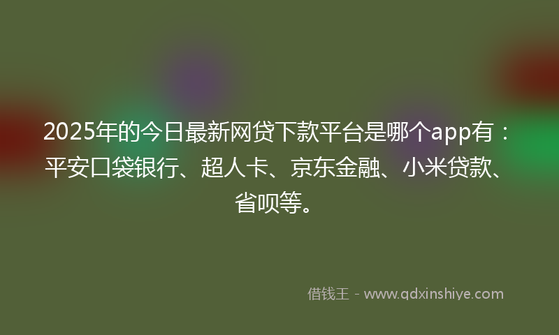2025年的今日最新网贷下款平台是哪个app有：平安口袋银行、超人卡、京东金融、小米贷款、省呗等。