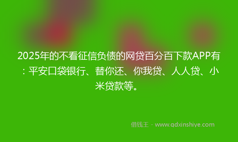 2025年的不看征信负债的网贷百分百下款APP有：平安口袋银行、替你还、你我贷、人人贷、小米贷款等。