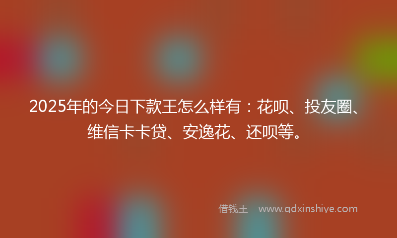 2025年的今日下款王怎么样有：花呗、投友圈、维信卡卡贷、安逸花、还呗等。