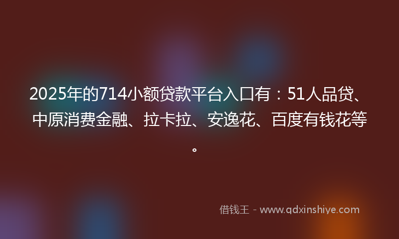 2025年的714小额贷款平台入口有：51人品贷、中原消费金融、拉卡拉、安逸花、百度有钱花等。