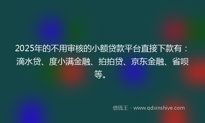 2025年的不用审核的小额贷款平台直接下款有：滴水贷、度小满金融、拍拍贷、京东金融、省呗等。