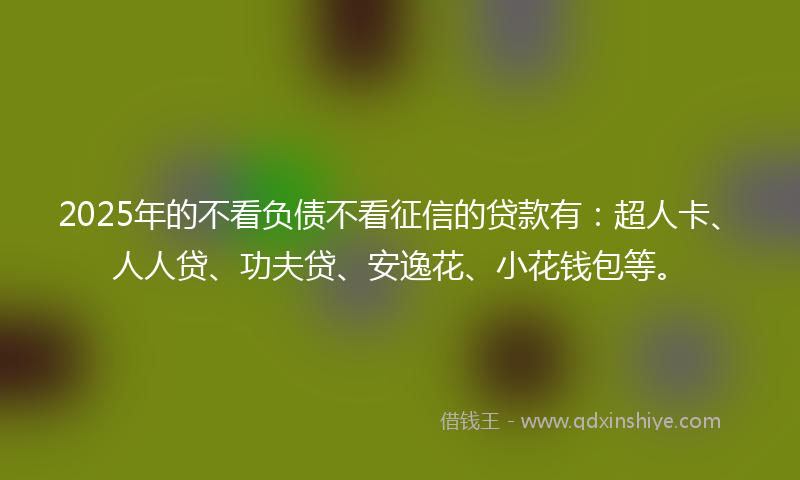 2025年的不看负债不看征信的贷款有：超人卡、人人贷、功夫贷、安逸花、小花钱包等。