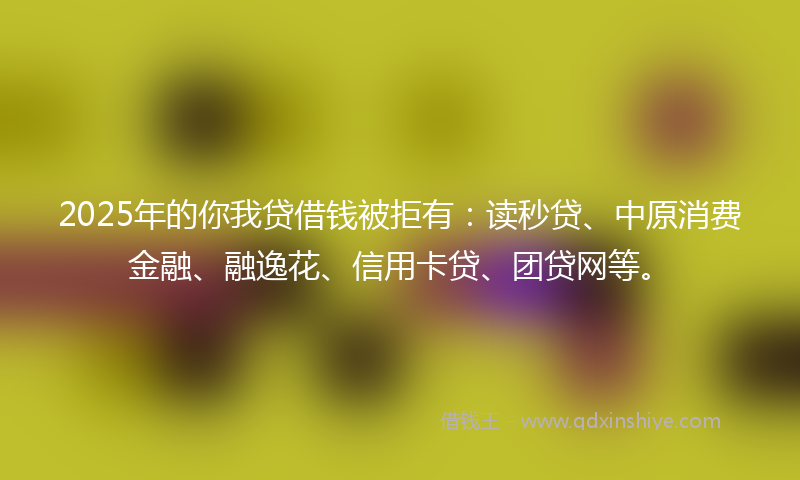 2025年的你我贷借钱被拒有：读秒贷、中原消费金融、融逸花、信用卡贷、团贷网等。