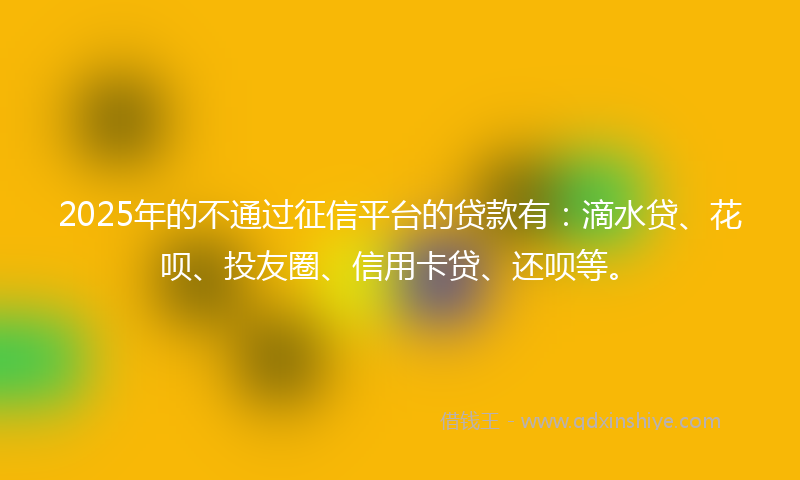2025年的不通过征信平台的贷款有：滴水贷、花呗、投友圈、信用卡贷、还呗等。