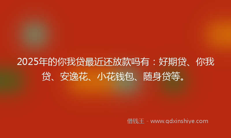 2025年的你我贷最近还放款吗有：好期贷、你我贷、安逸花、小花钱包、随身贷等。