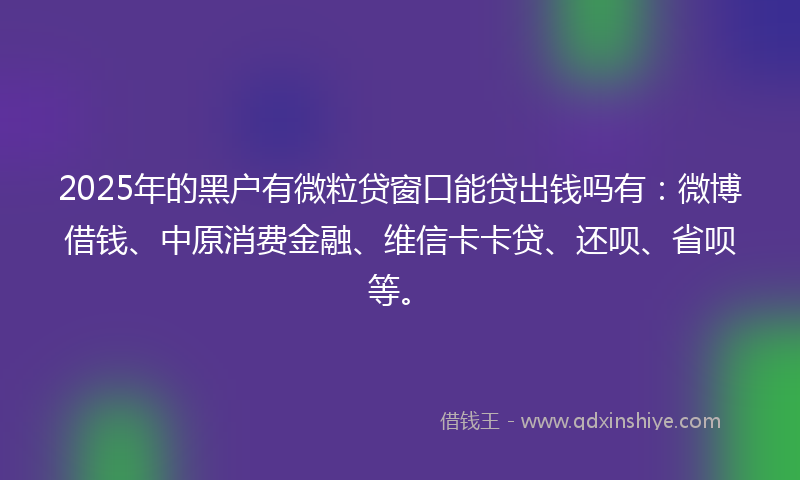 2025年的黑户有微粒贷窗口能贷出钱吗有：微博借钱、中原消费金融、维信卡卡贷、还呗、省呗等。