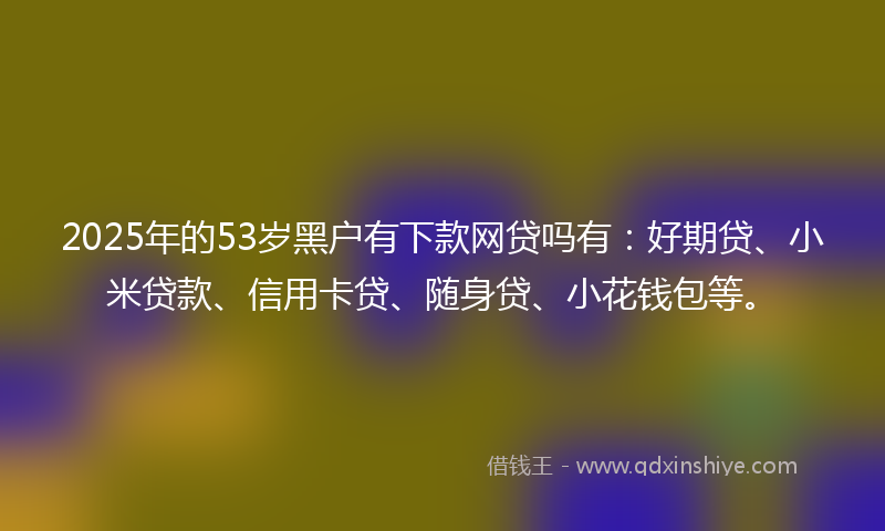 2025年的53岁黑户有下款网贷吗有：好期贷、小米贷款、信用卡贷、随身贷、小花钱包等。