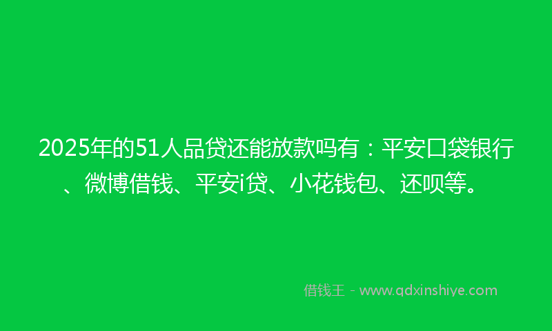 2025年的51人品贷还能放款吗有：平安口袋银行、微博借钱、平安i贷、小花钱包、还呗等。