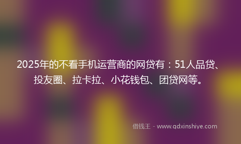 2025年的不看手机运营商的网贷有：51人品贷、投友圈、拉卡拉、小花钱包、团贷网等。