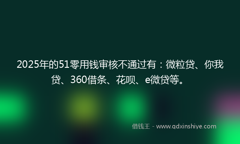 2025年的51零用钱审核不通过有：微粒贷、你我贷、360借条、花呗、e微贷等。