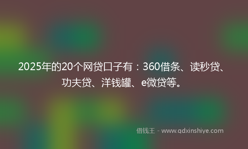 2025年的20个网贷口子有：360借条、读秒贷、功夫贷、洋钱罐、e微贷等。