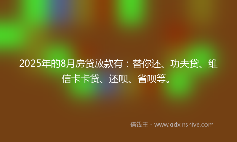 2025年的8月房贷放款有：替你还、功夫贷、维信卡卡贷、还呗、省呗等。