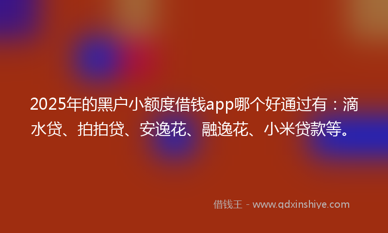 2025年的黑户小额度借钱app哪个好通过有：滴水贷、拍拍贷、安逸花、融逸花、小米贷款等。