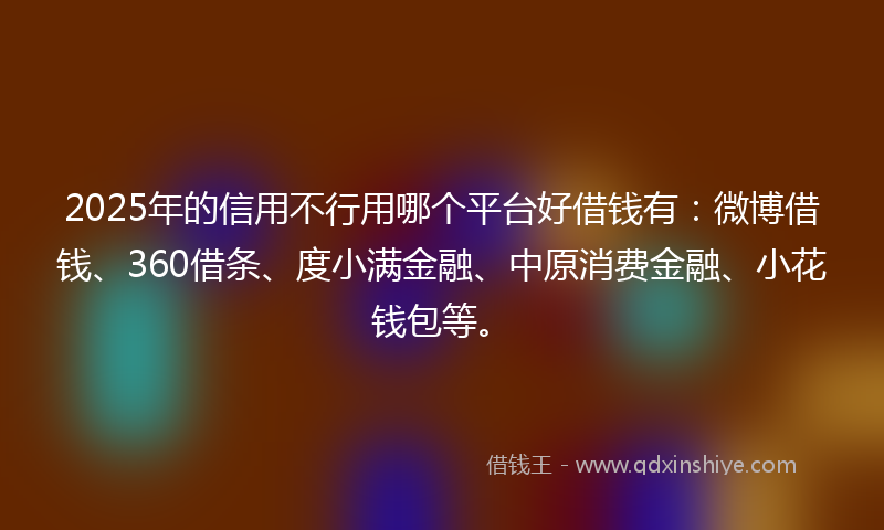 2025年的信用不行用哪个平台好借钱有：微博借钱、360借条、度小满金融、中原消费金融、小花钱包等。