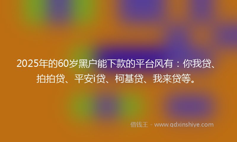 2025年的60岁黑户能下款的平台风有:你我贷、拍拍贷、平安i贷、柯基贷、我来贷等。