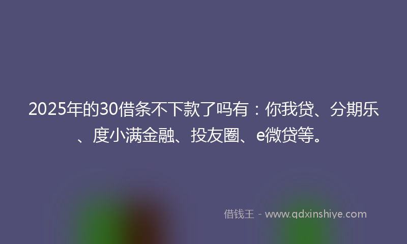 2025年的30借条不下款了吗有：你我贷、分期乐、度小满金融、投友圈、e微贷等。