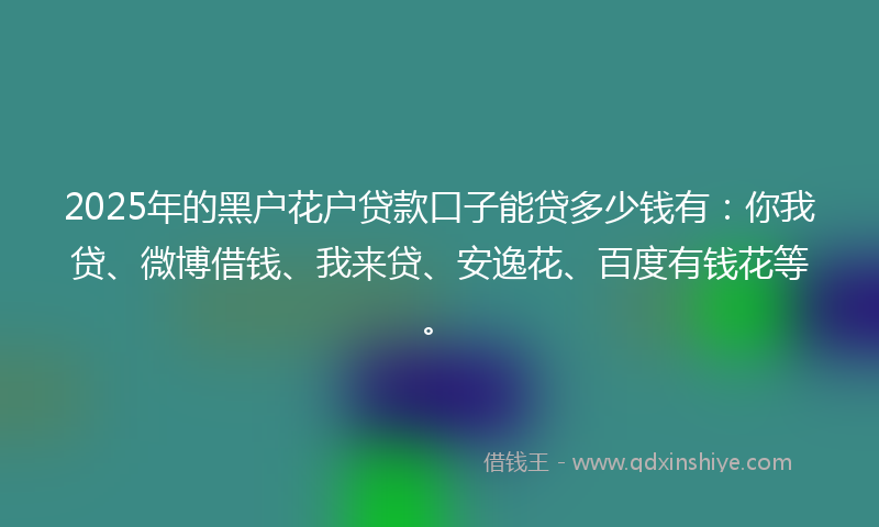 2025年的黑户花户贷款口子能贷多少钱有：你我贷、微博借钱、我来贷、安逸花、百度有钱花等。