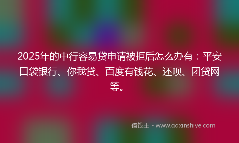 2025年的中行容易贷申请被拒后怎么办有：平安口袋银行、你我贷、百度有钱花、还呗、团贷网等。