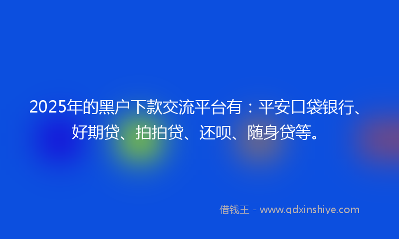 2025年的黑户下款交流平台有：平安口袋银行、好期贷、拍拍贷、还呗、随身贷等。