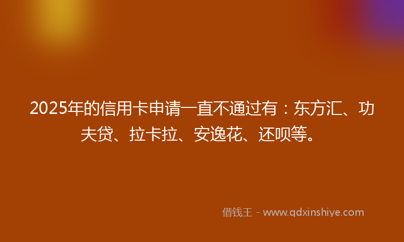 2025年的信用卡申请一直不通过有：东方汇、功夫贷、拉卡拉、安逸花、还呗等。