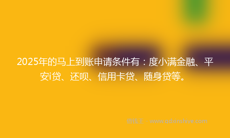 2025年的马上到账申请条件有：度小满金融、平安i贷、还呗、信用卡贷、随身贷等。