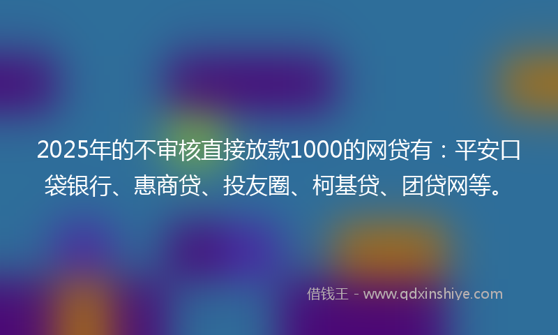 2025年的不审核直接放款1000的网贷有：平安口袋银行、惠商贷、投友圈、柯基贷、团贷网等。
