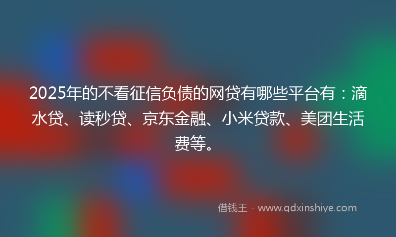 2025年的不看征信负债的网贷有哪些平台有：滴水贷、读秒贷、京东金融、小米贷款、美团生活费等。